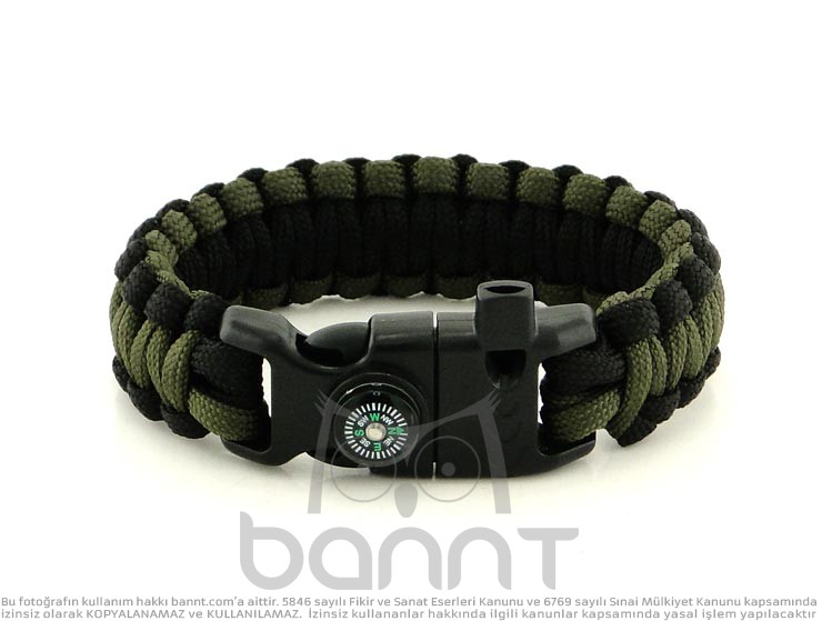 Survival Paracord Bileklik (Yeşil Siyah)